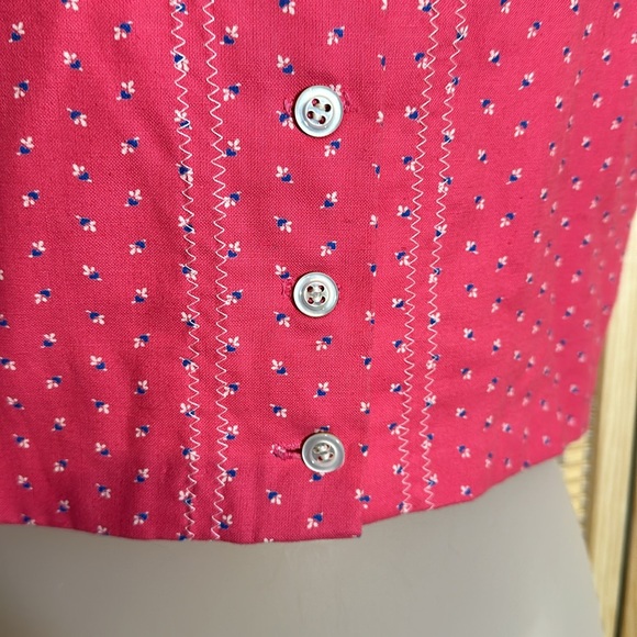 Vintage Handmade Cropped Pink Tank Top Tiny Floral Print Button Front No Size - Picture 7 of 16